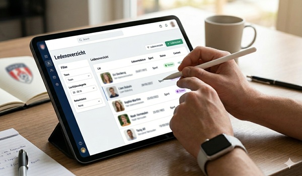 Een blik op een persoon die de ledenadministratie bijwerkt
